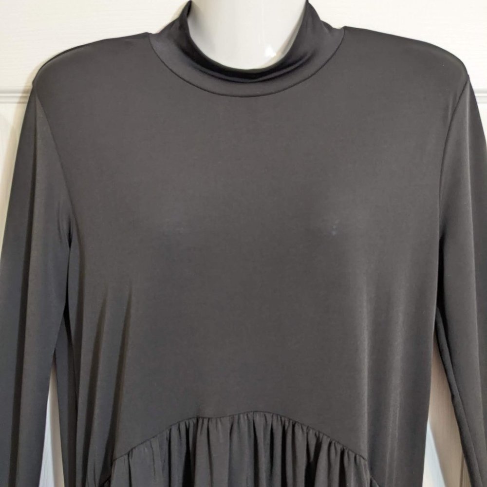 Zara Black Mock Neck Long Sleeve Drop Waist Midi Length Dress - size M - Picture 5 of 12